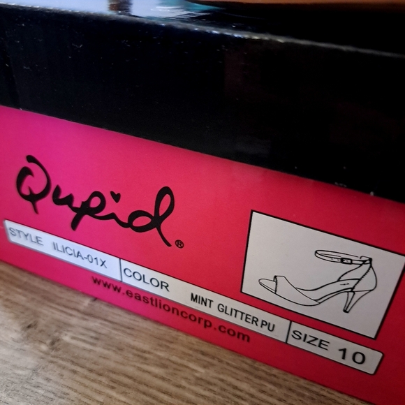 Qupid | Mint glitter ~ Pastel mint glitter open toe high heel shoe - Picture 2 of 9